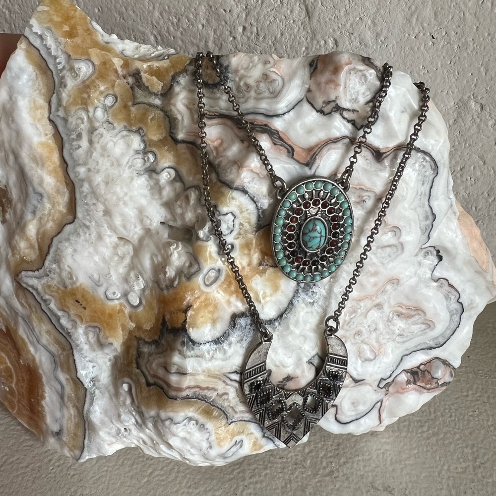 LUCKY Boho Silver tone Necklace Double Strand Lobster Claw Layered - Picture 2 of 14